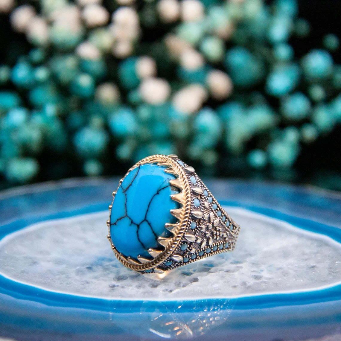 Men's Handmade 925 Sterling Silver Blue Turquoise Ring