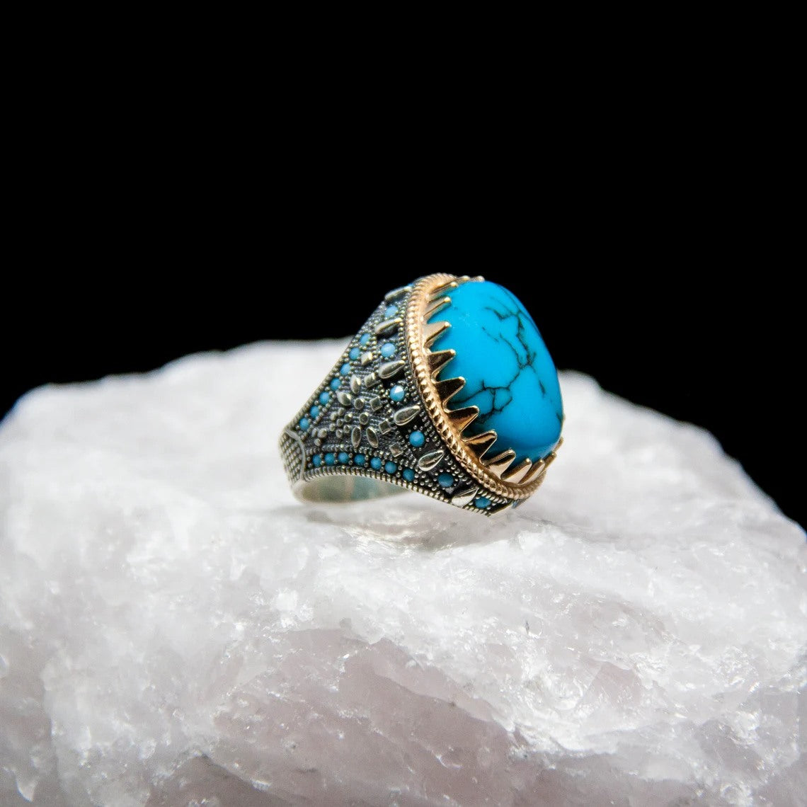 Men's Handmade 925 Sterling Silver Blue Turquoise Ring