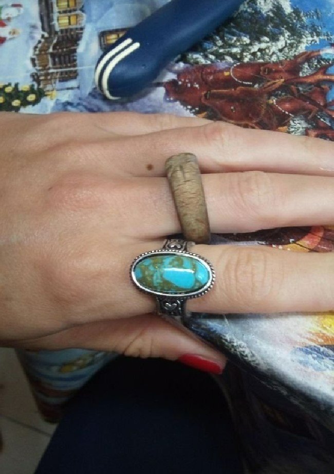 Vintage Bohemian Oval Blue Turquoise Heart Silver Retro Ring