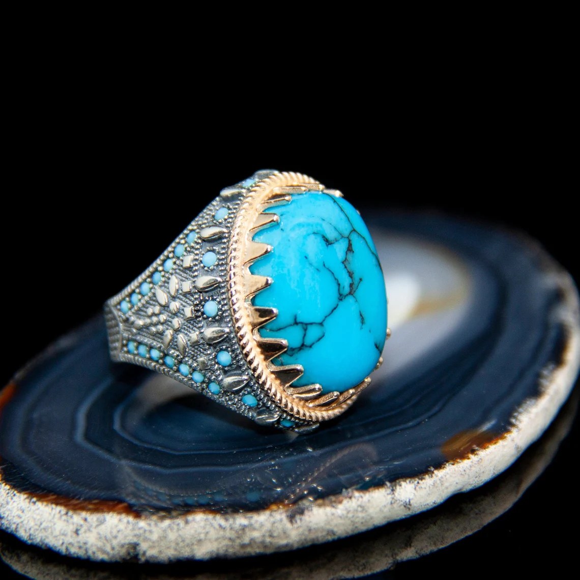 Men's Handmade 925 Sterling Silver Blue Turquoise Ring