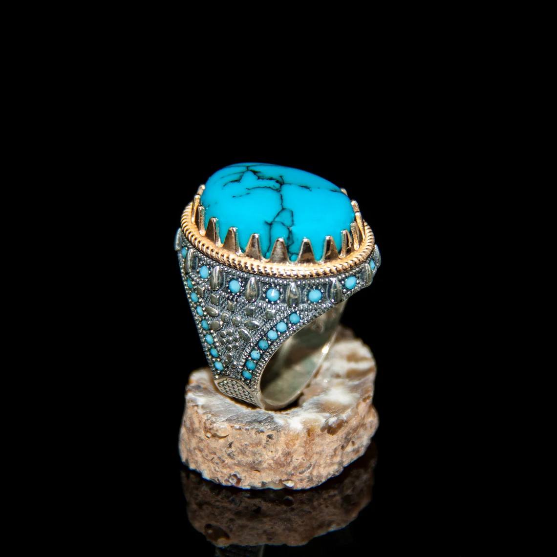 Men's Handmade 925 Sterling Silver Blue Turquoise Ring