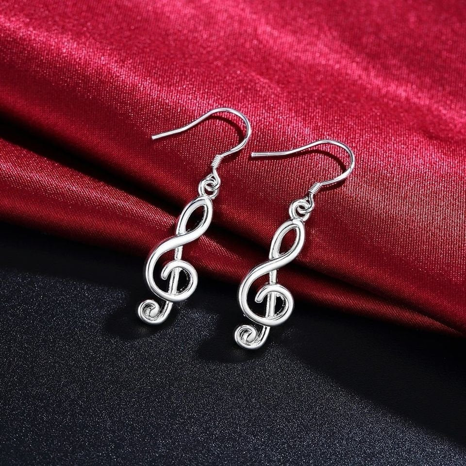 925 Sterling Silver Music Note Swirl Earrings