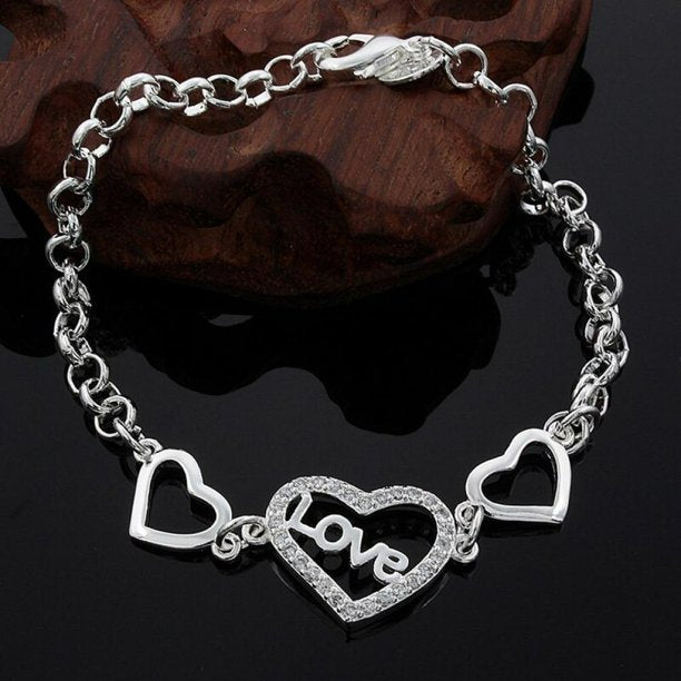 Love Hollow Heart Shaped 8.5" Sterling Silver Bracelet
