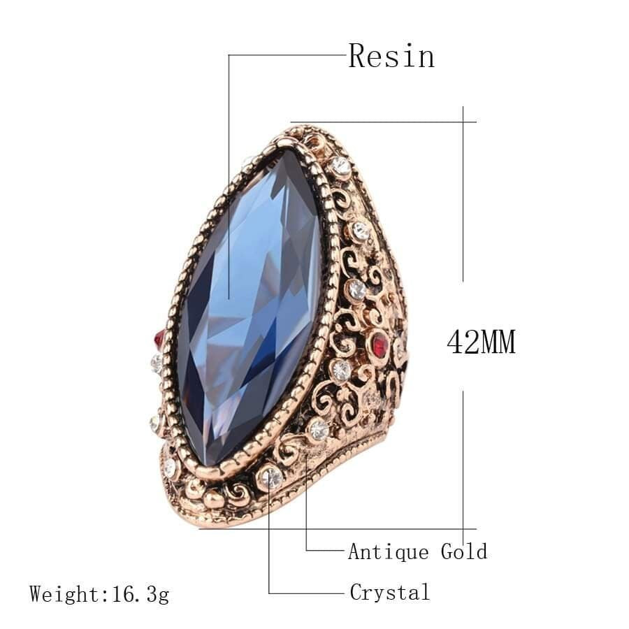 Huge Vintage Turkish Textured Blue Antique Gold Ring
