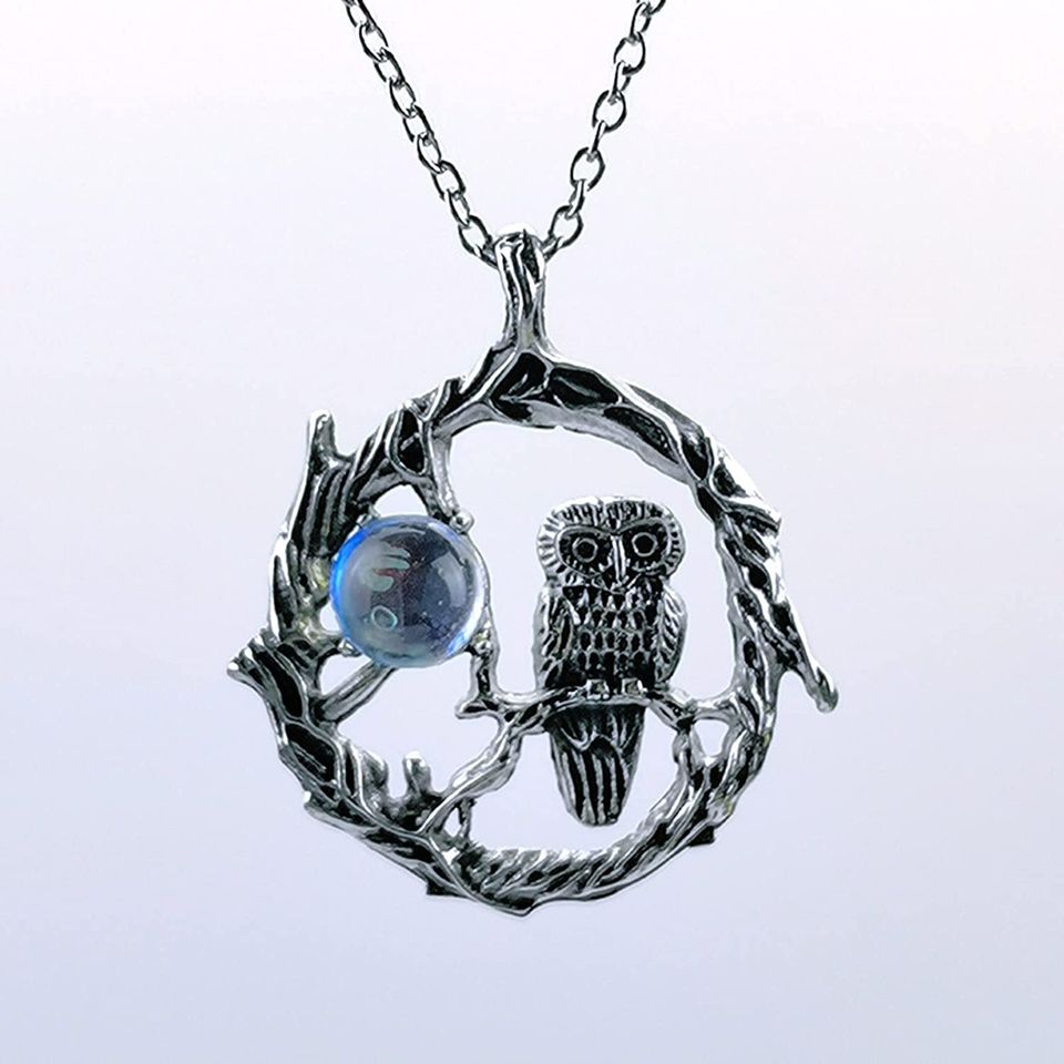 Vintage Wired Owl Handmade Moonstone Silver Necklace