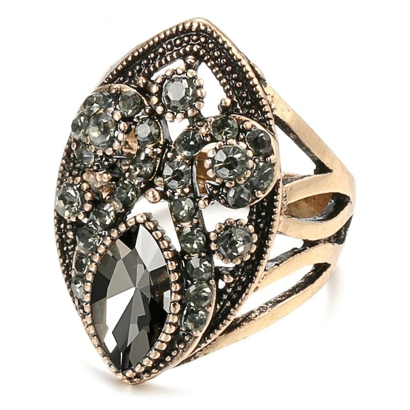 Vintage Boho Gray Hollow Ethnic Antique Gold Ring