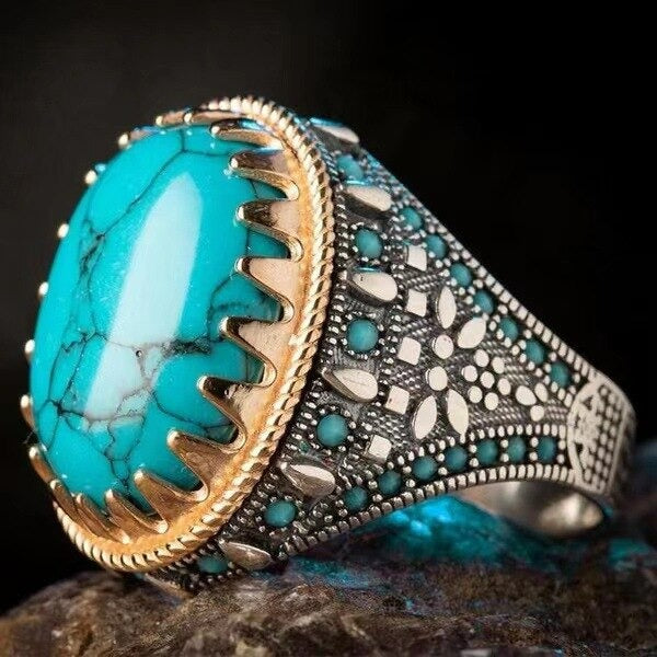Men's Handmade 925 Sterling Silver Blue Turquoise Ring
