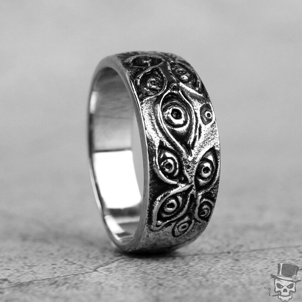 925 Sterling Silver Evil Eyes Monster Retro Gothic Ring