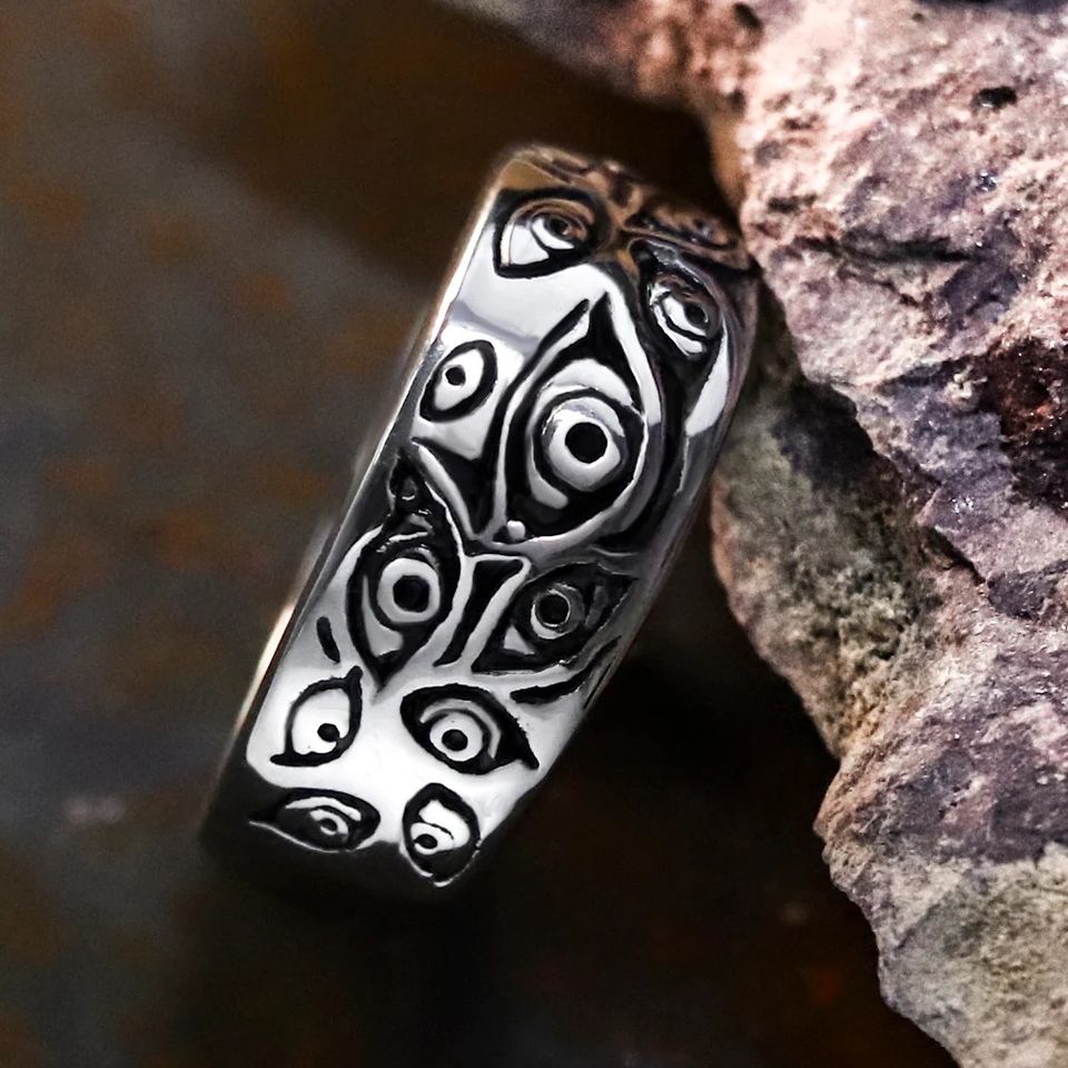 925 Sterling Silver Evil Eyes Monster Retro Gothic Ring