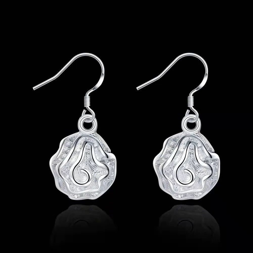 925 Sterling Silver Rose Flower Drop Earrings