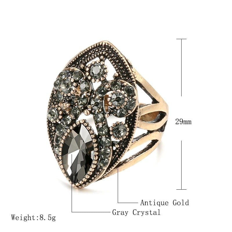 Vintage Boho Gray Hollow Ethnic Antique Gold Ring