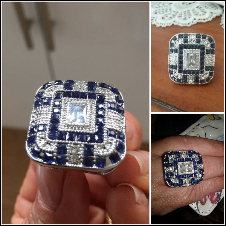 Vintage Art Deco Faux Blue Sapphire & CZ Gemstone Ring