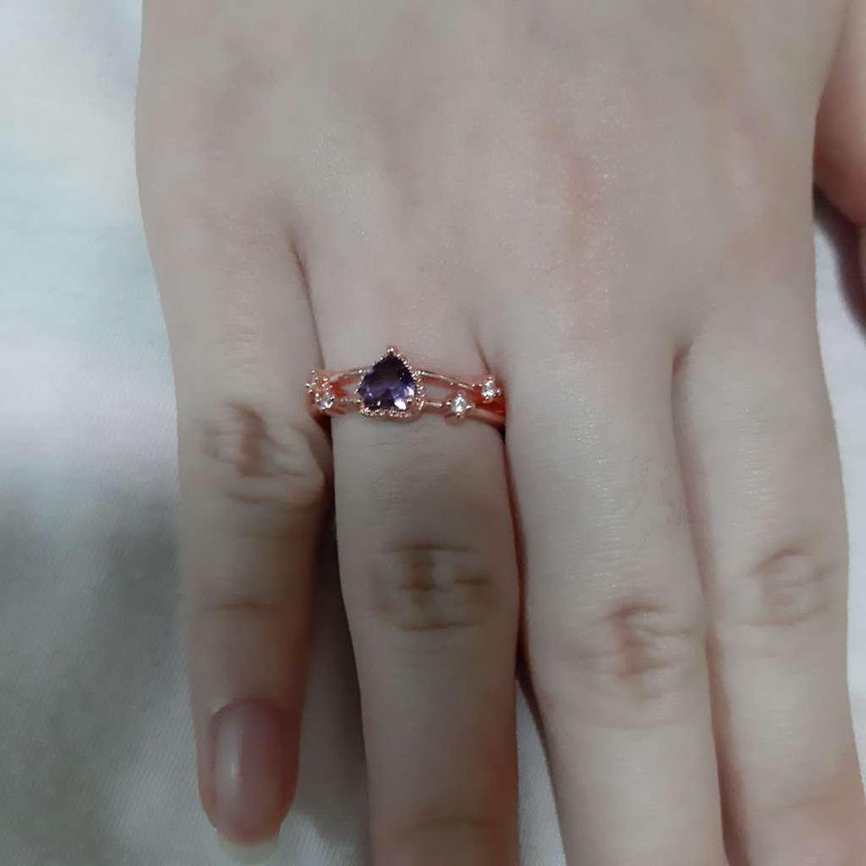 Sterling Silver Rose Gold Inlaid Purple Heart-Shape Ring