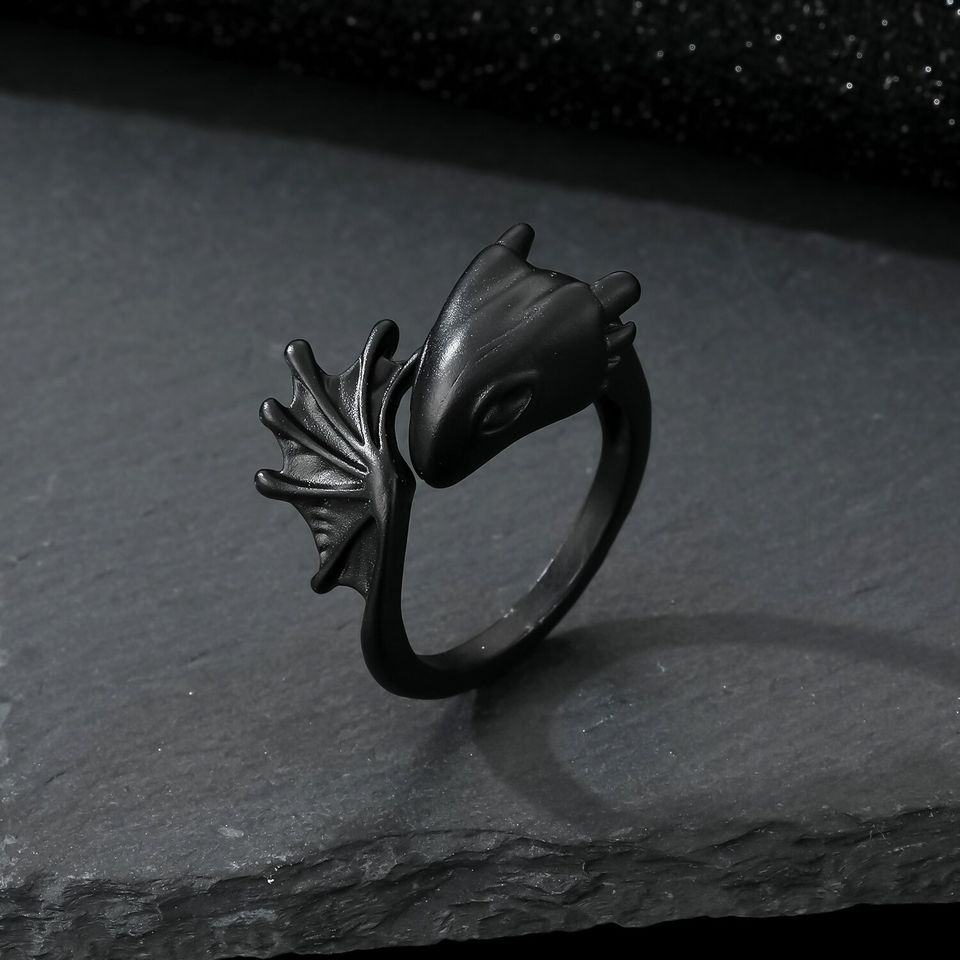 Men's Black Gothic Flying Demon Pterodactyl Open Ring