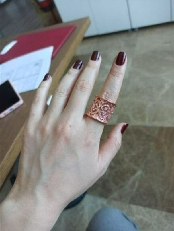 925 Sterling Silver Open Hollow Heart Rose Gold Tone Ring