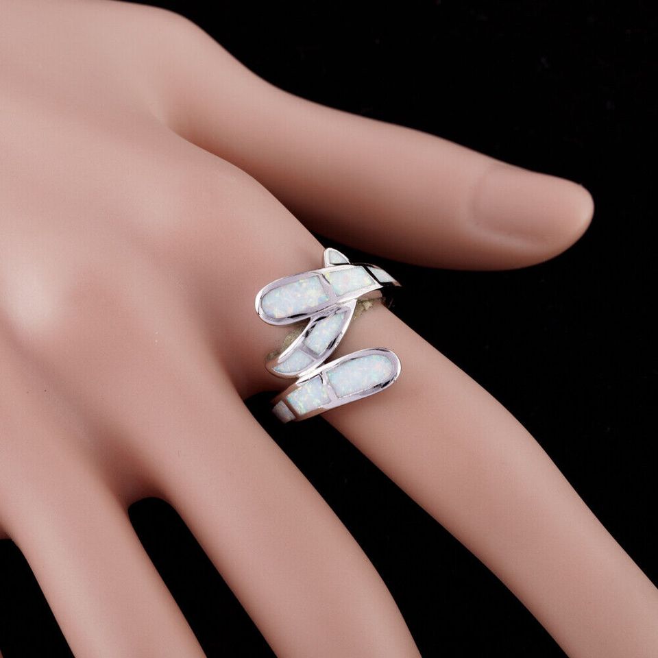 Overlapping White Opal Silver Ring
