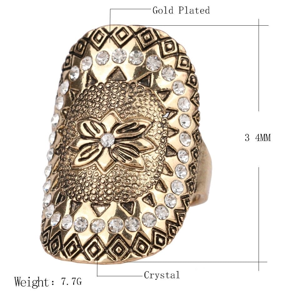 Antique Crystal Ethnic Indian Style Gold Ring