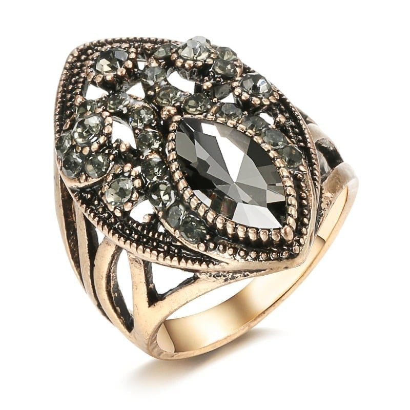 Vintage Boho Gray Hollow Ethnic Antique Gold Ring