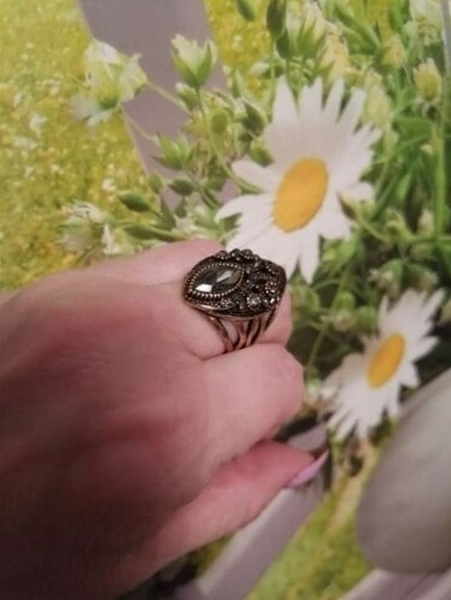 Vintage Boho Gray Hollow Ethnic Antique Gold Ring