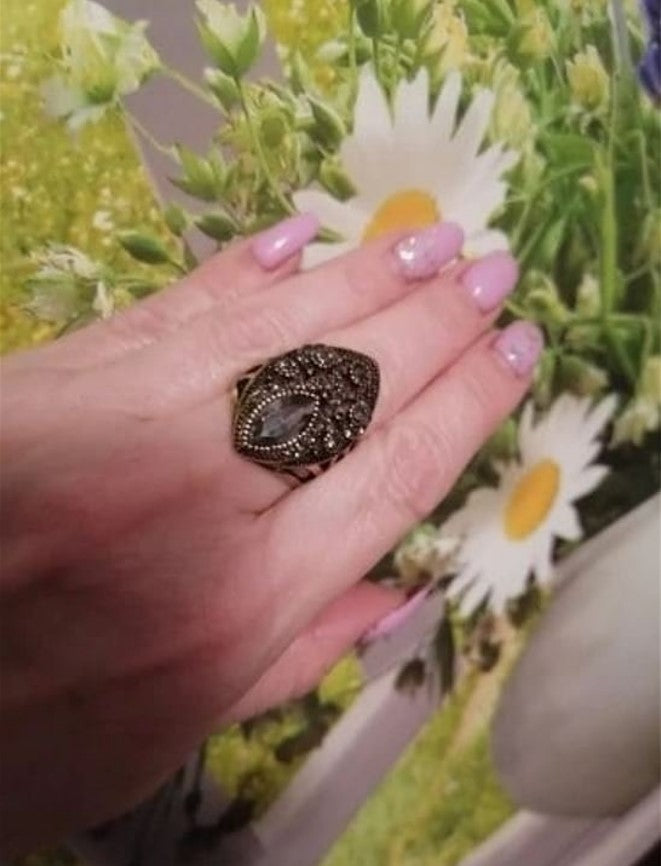 Vintage Boho Gray Hollow Ethnic Antique Gold Ring