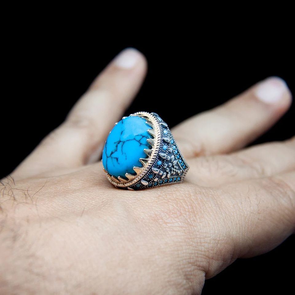 Men's Handmade 925 Sterling Silver Blue Turquoise Ring