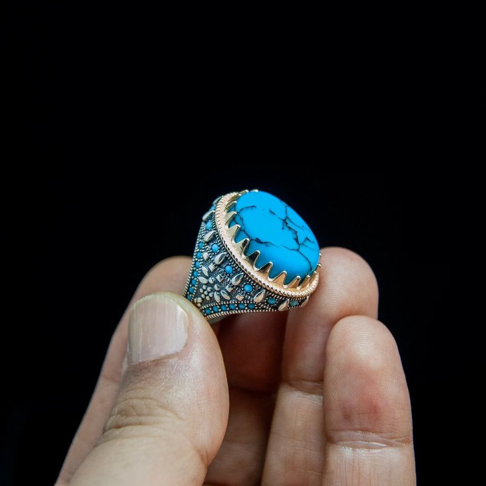 Men's Handmade 925 Sterling Silver Blue Turquoise Ring