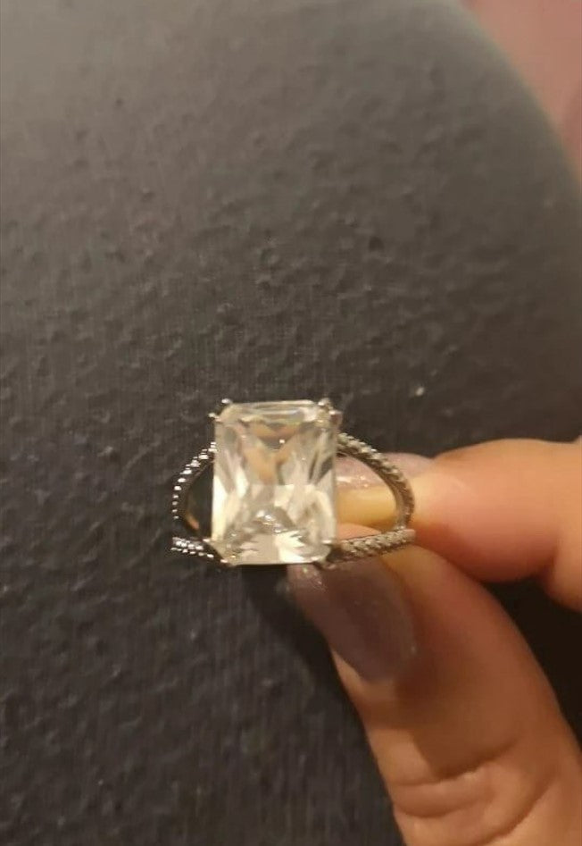 Huge Sterling Silver 15mm Princess Cut Engagement Ring