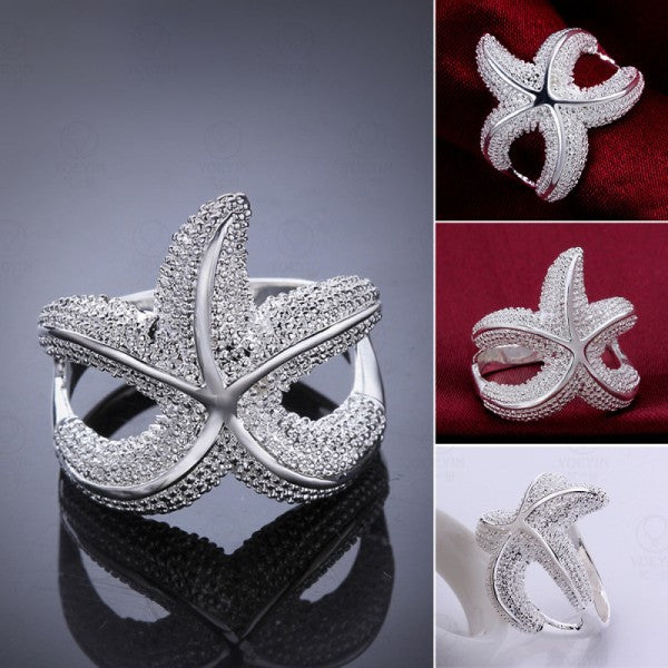 Stylish 925 Sterling Silver Starfish Charm Ring