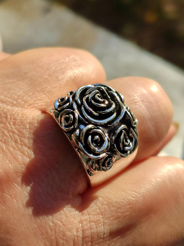 Huge S925 Silver Vintage Rose Flower Cocktail Ring