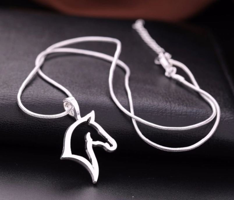 Hollow Horse Head Silver Necklace & 21" Chain