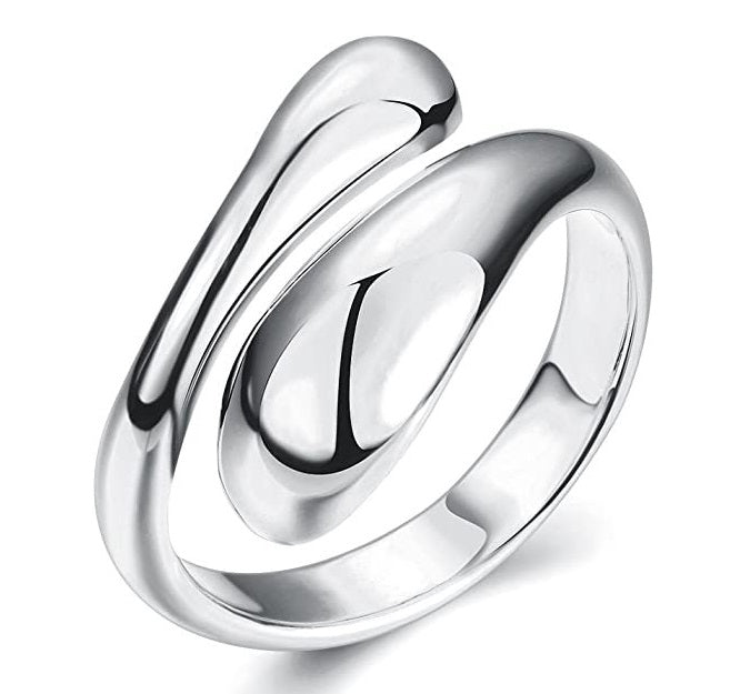 925 Sterling Silver Overlapping Open Teardrop Ring