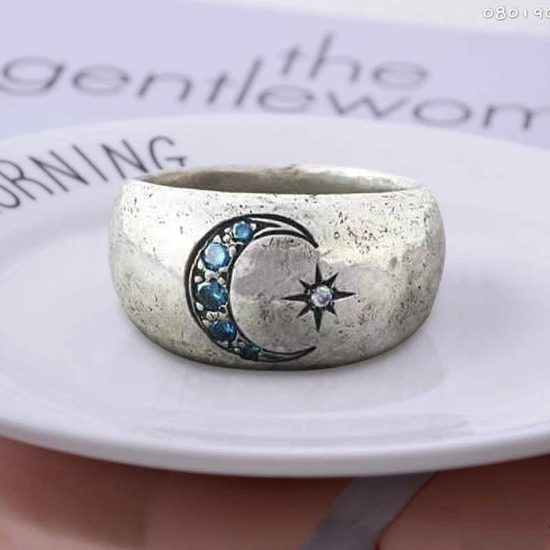 Bohemian Vintage Sun Moon Silver Retro Ring