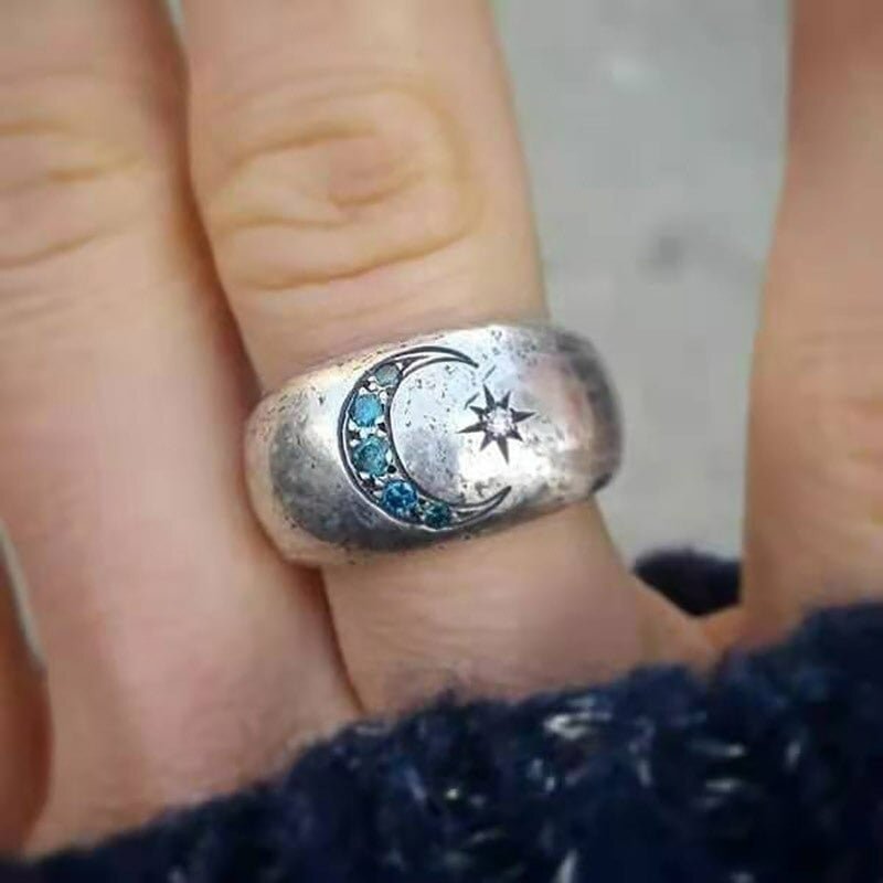 Bohemian Vintage Sun Moon Silver Retro Ring