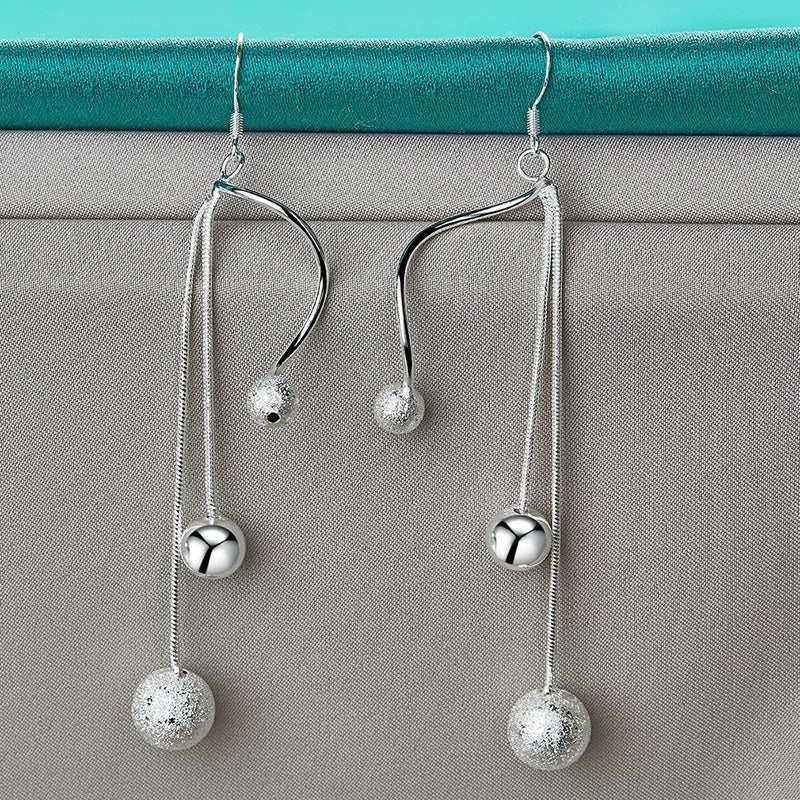 925 Sterling Silver Triple Dangle Beads Earrings