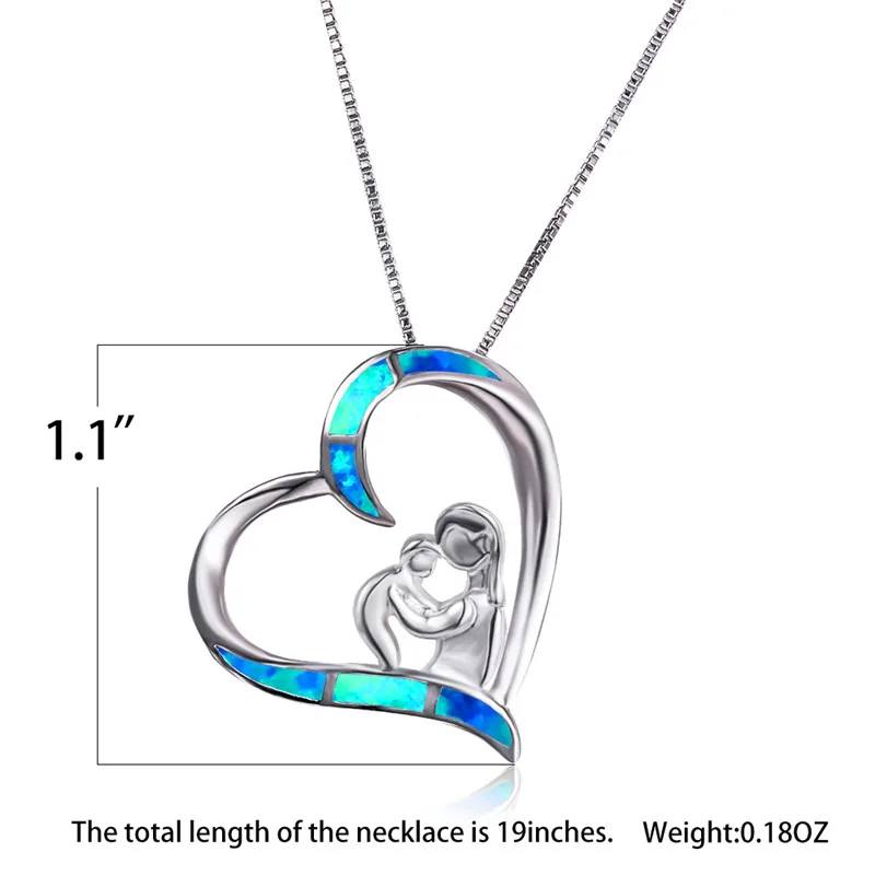 Selfless Mom Love Baby Heart Pendant Blue Opal Necklace