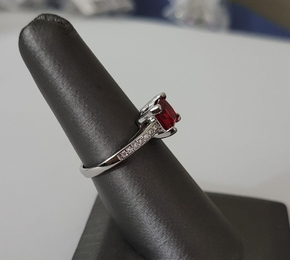 Sterling Silver Princess Cut Ruby Red Solitaire Ring