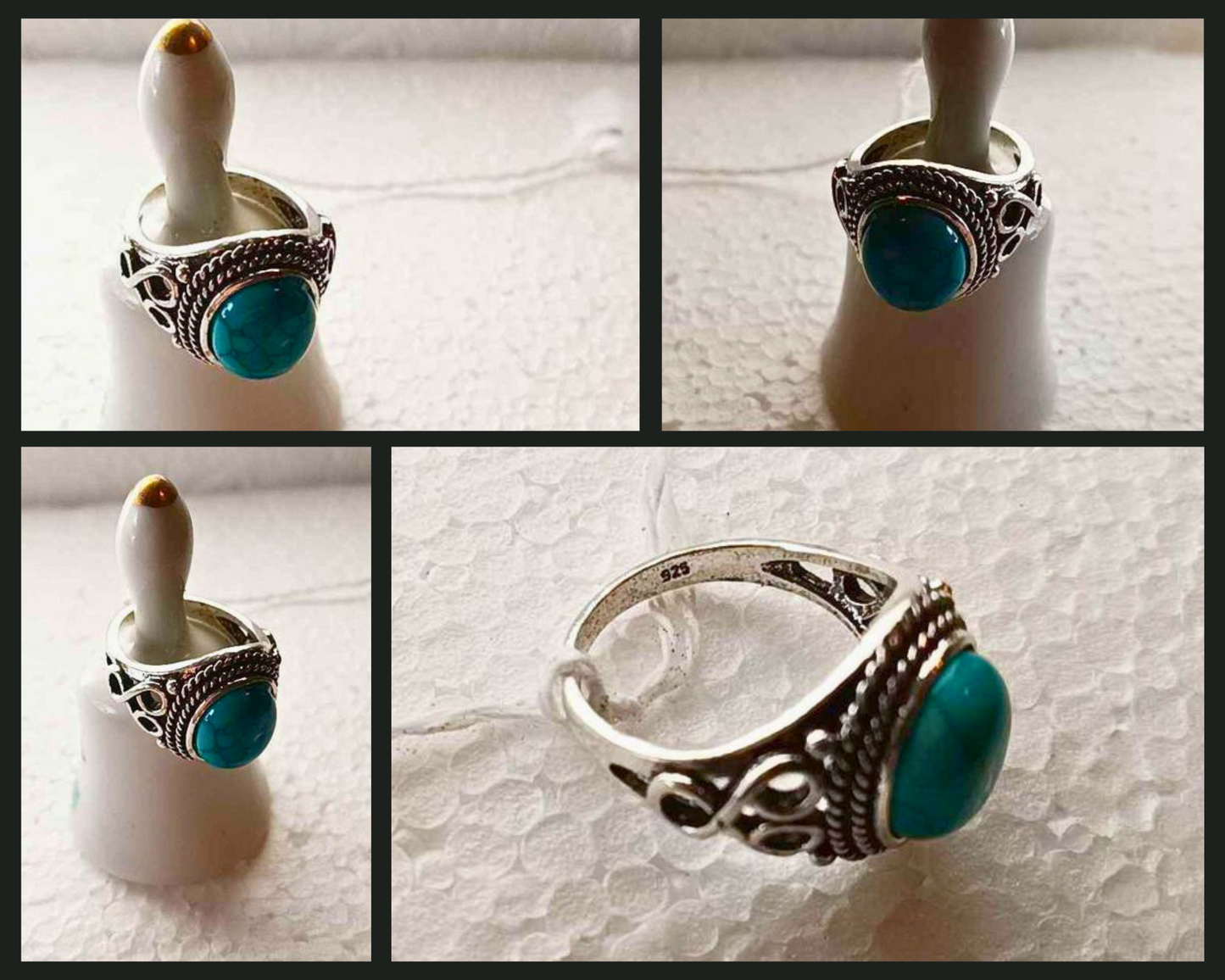 Vintage Classic Oval Natural Blue Turquoise Silver Retro Ring
