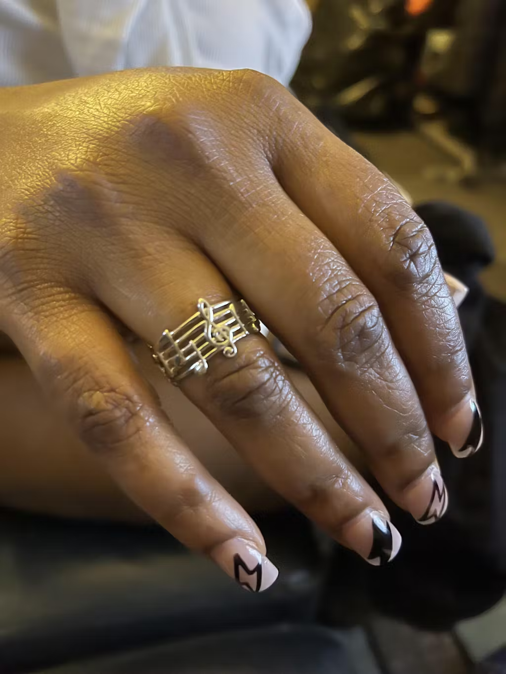 Modern Music Notes Art Silver Ring