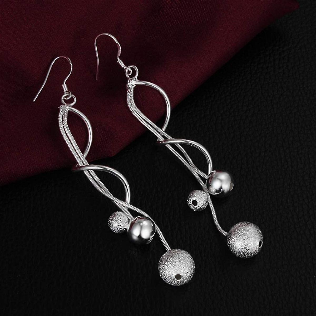 925 Sterling Silver Triple Dangle Beads Earrings