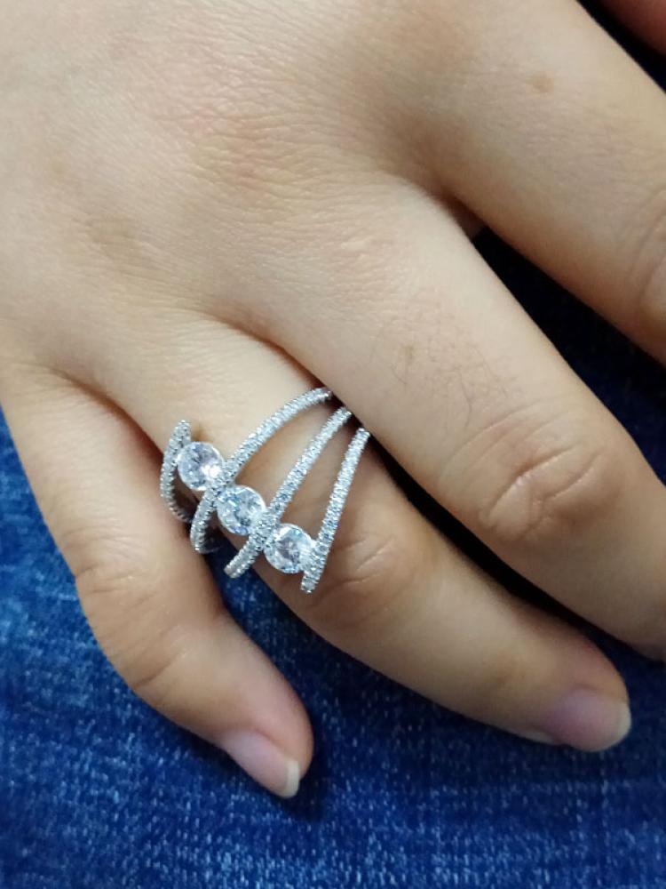 3 Tiered Wrap Crystal Zircon Round Cut Silver Engagement Ring