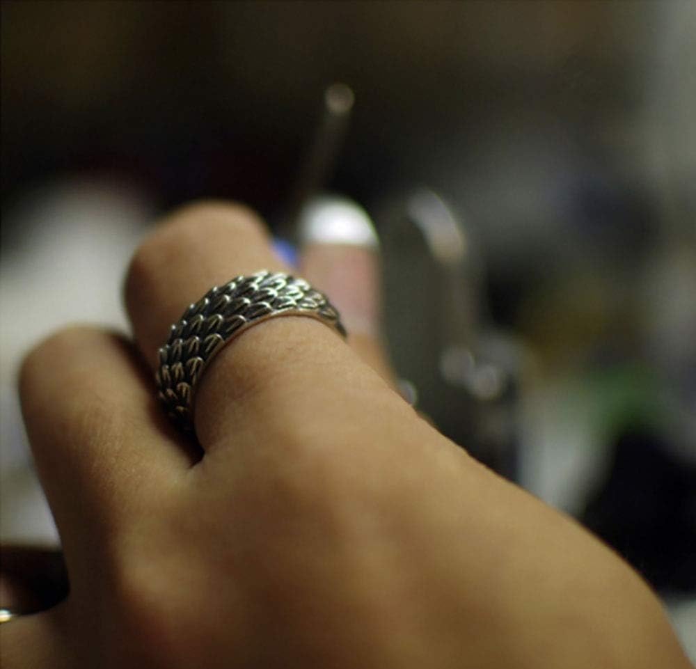 Men's Retro Dragon Scale Feather Vintage Silver Ring
