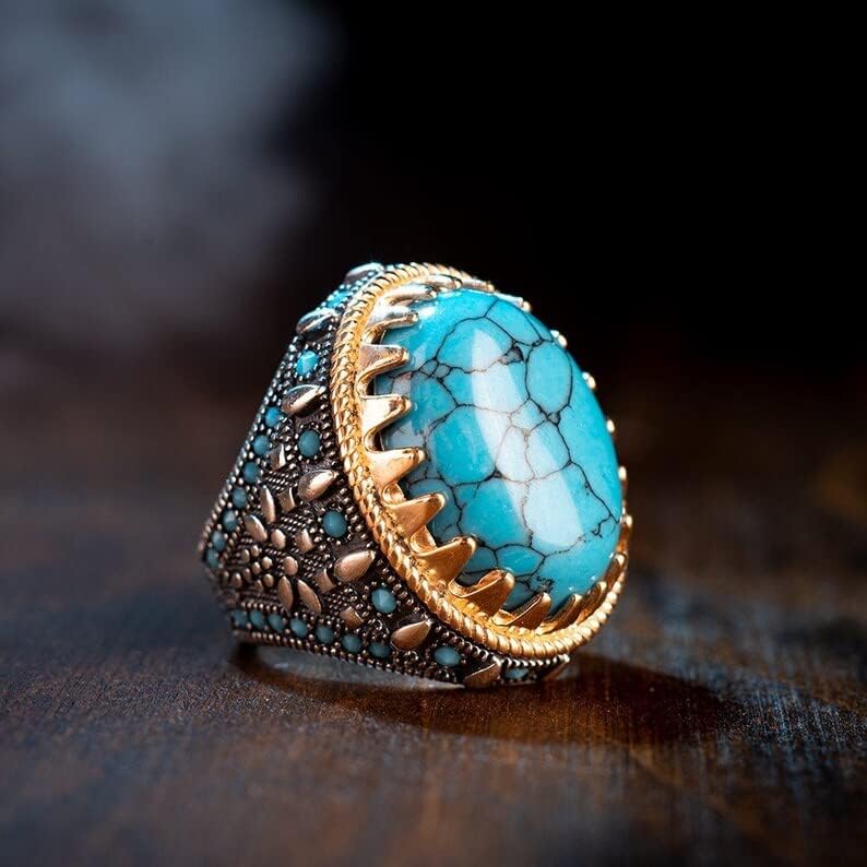 Men's Handmade 925 Sterling Silver Blue Turquoise Ring