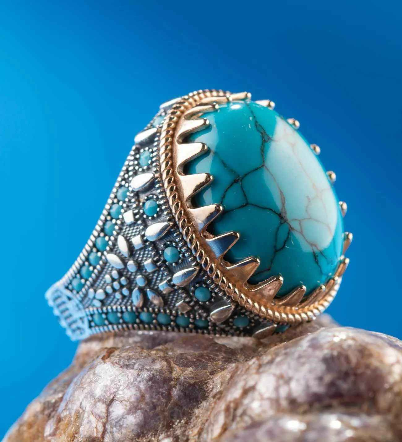 Men's Handmade 925 Sterling Silver Blue Turquoise Ring