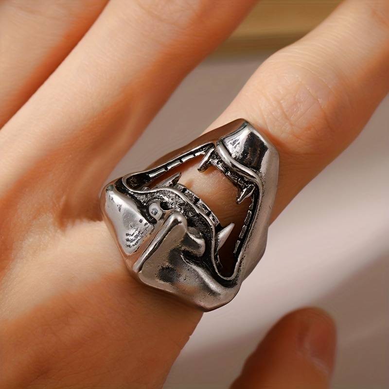 Men's Laughing Japanese Mask Open Mouth Silver Gothic Ring