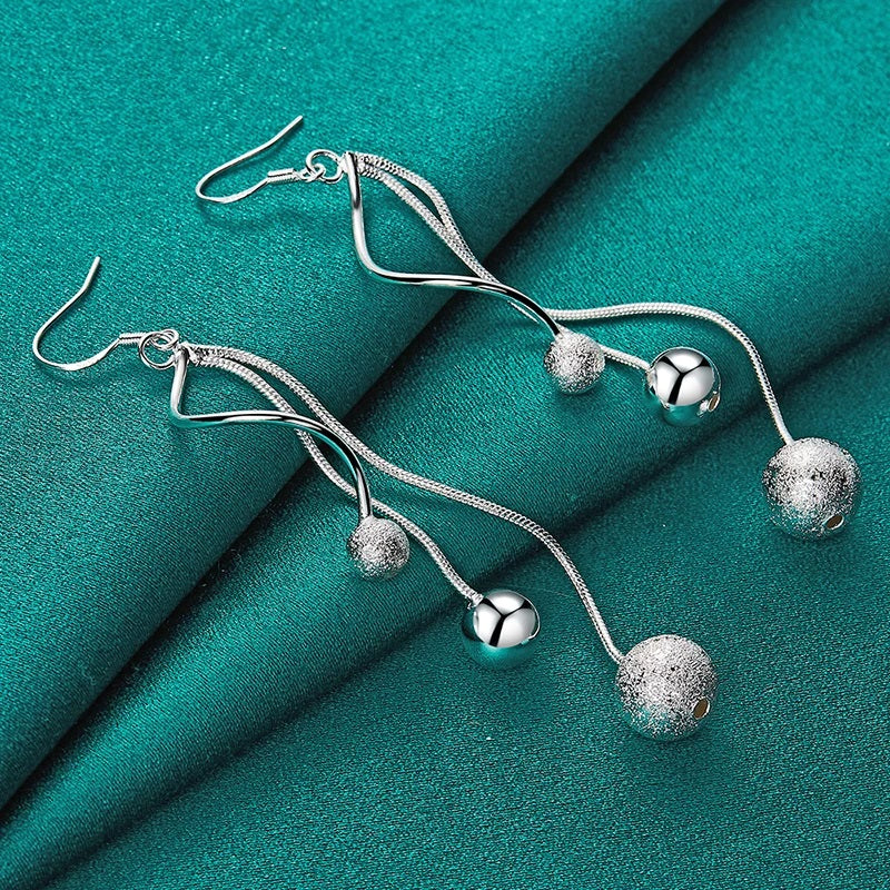 925 Sterling Silver Triple Dangle Beads Earrings