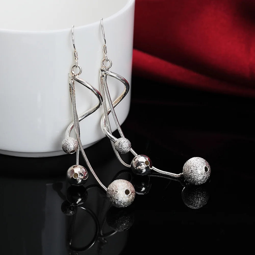 925 Sterling Silver Triple Dangle Beads Earrings