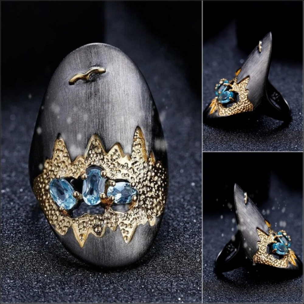 Artisan 925 Sterling Silver Blue Topaz Statement Ring