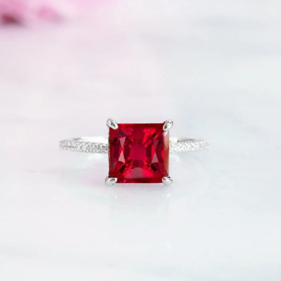 Sterling Silver Princess Cut Ruby Red Solitaire Ring