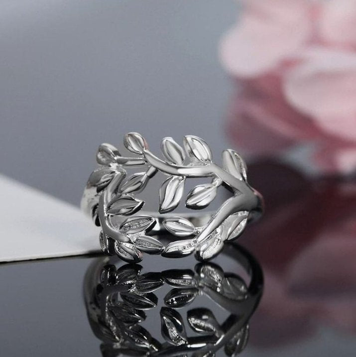 925 Sterling Silver Foliage Of The Tree Branch Leaf Ring