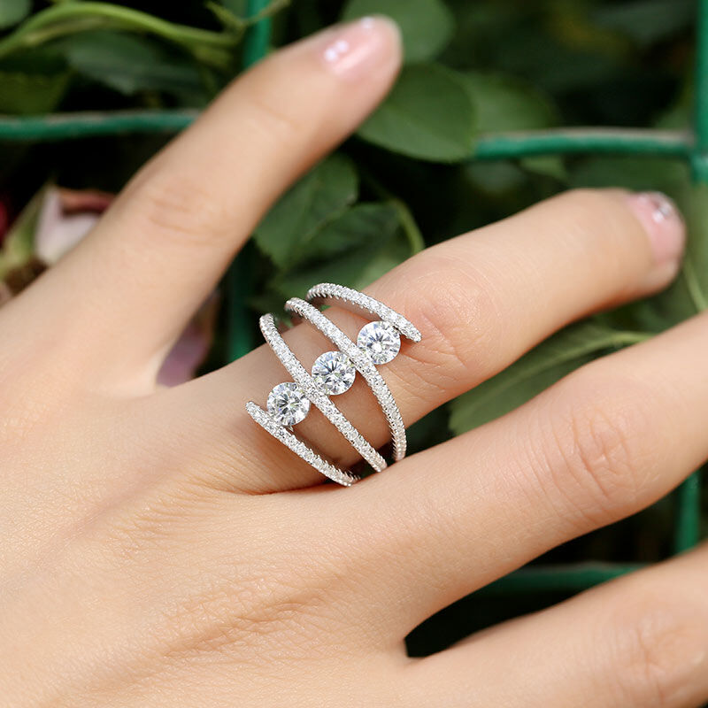 3 Tiered Wrap Crystal Zircon Round Cut Silver Engagement Ring